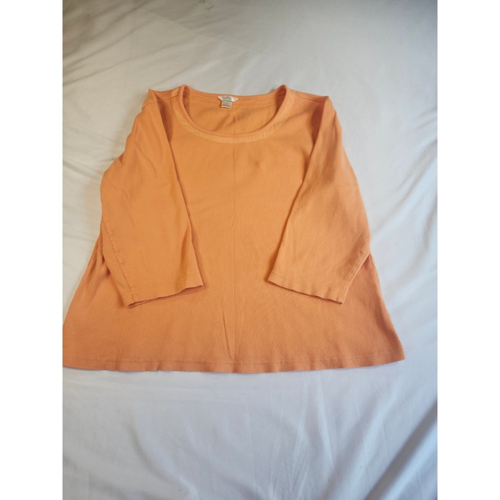 Christopher & Banks Orange Ribbed Knit Scoop Neck 3/4 Sleeve Top Womensβ Large